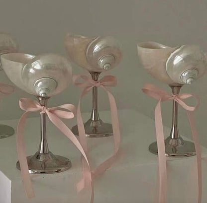 Conch Shell Wine or Cocktail Glass: Silver Stem