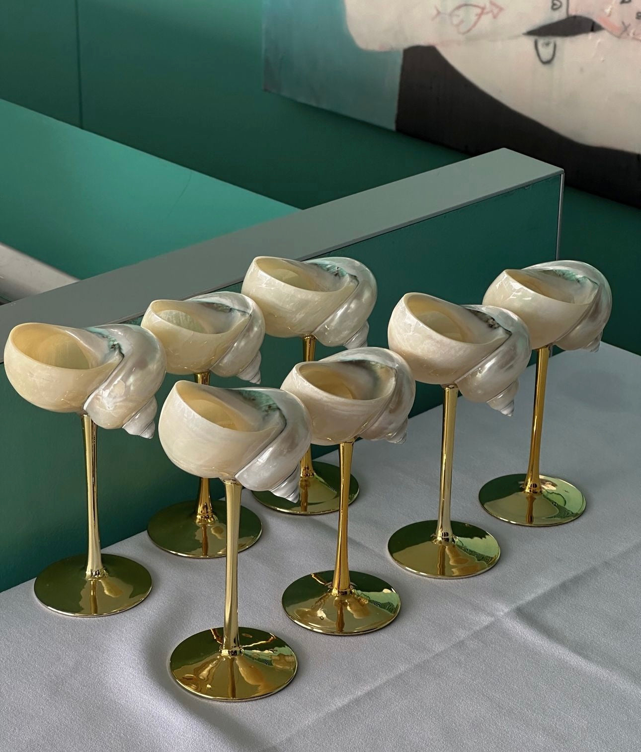 Conch Shell Wine or Cocktail Glass: Gold Stem
