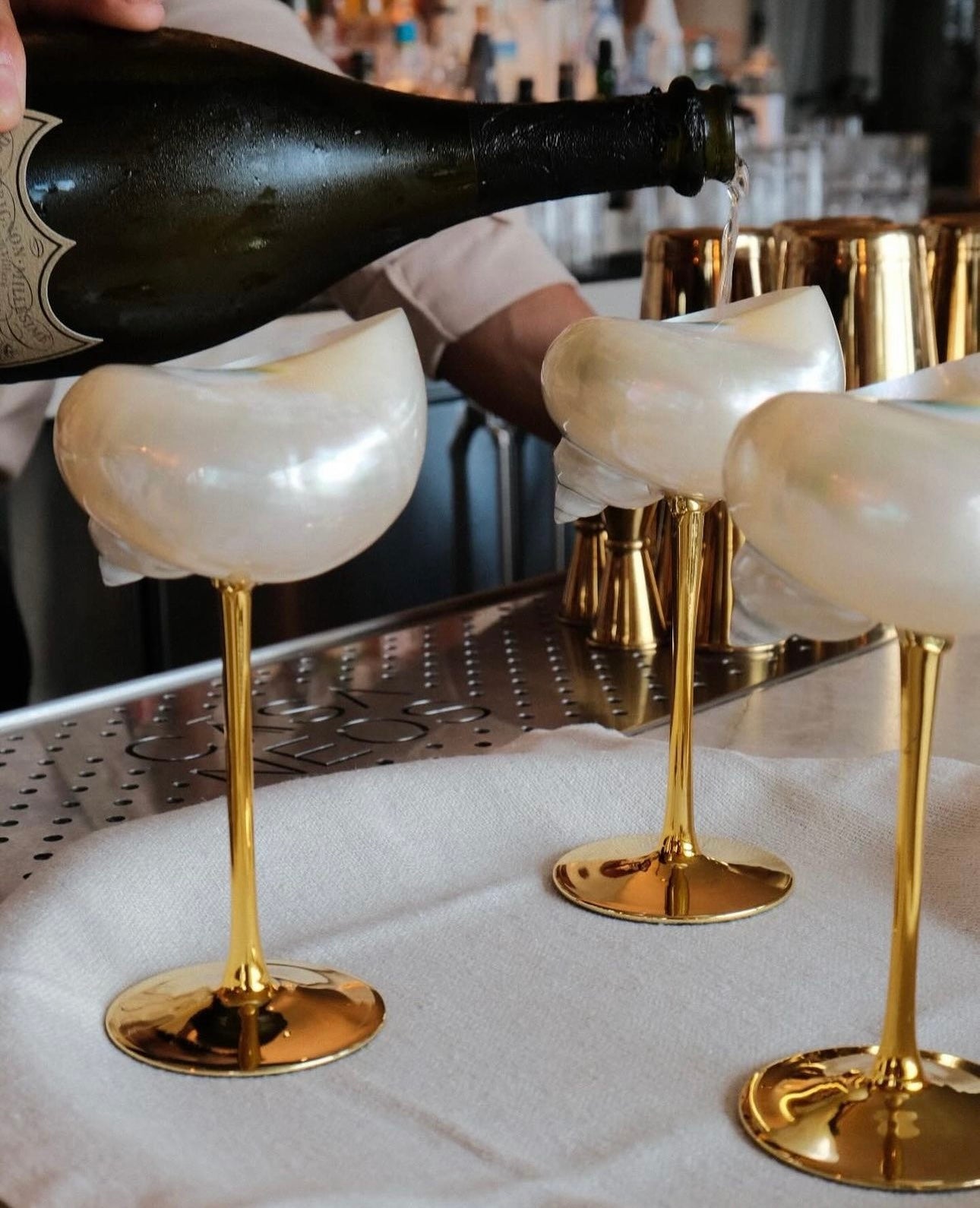 Conch Shell Wine or Cocktail Glass: Gold Stem