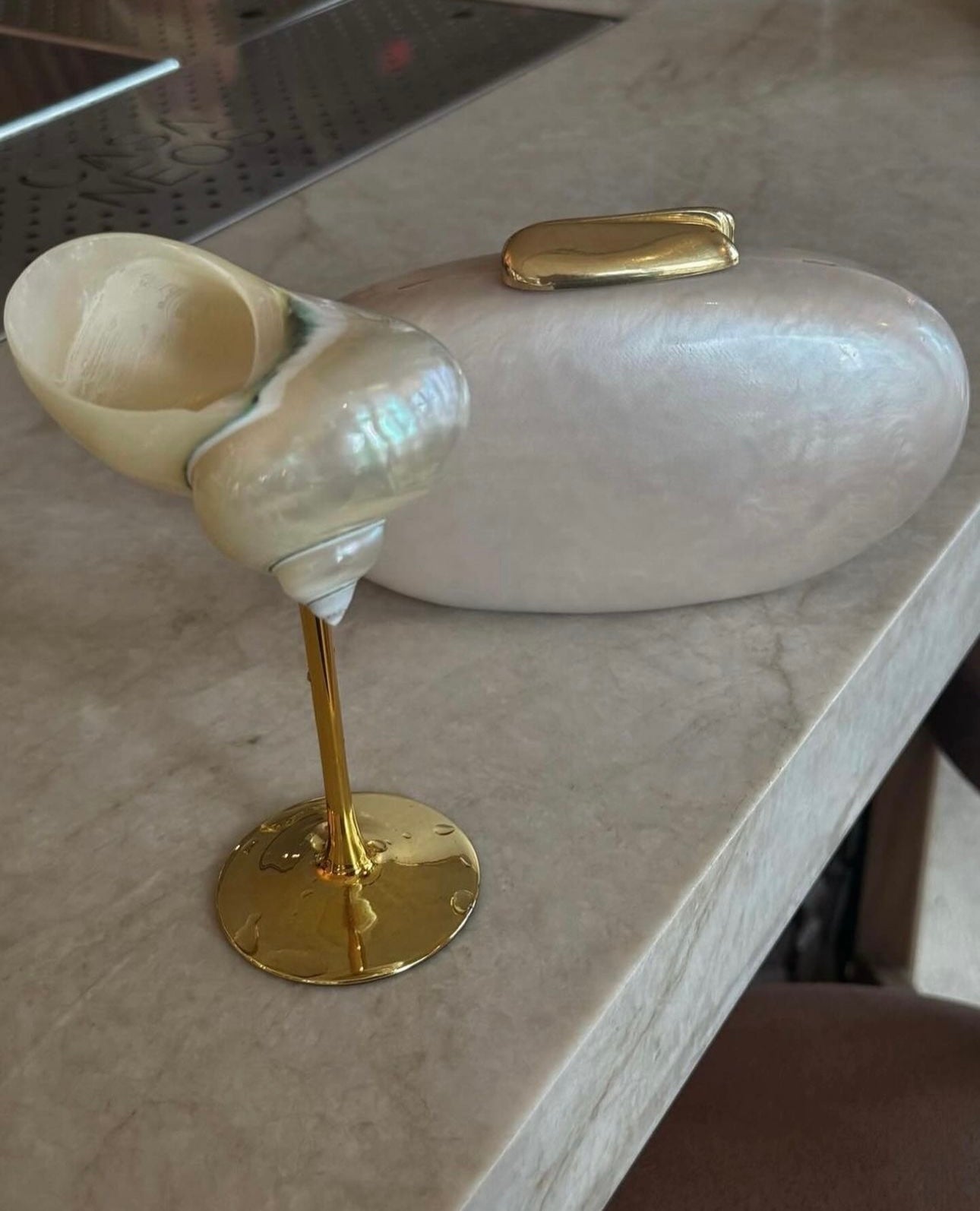 Conch Shell Wine or Cocktail Glass: Gold Stem