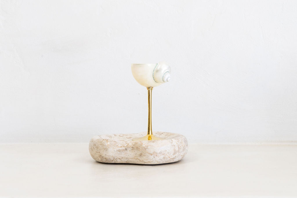 Conch Shell Wine or Cocktail Glass: Gold Stem