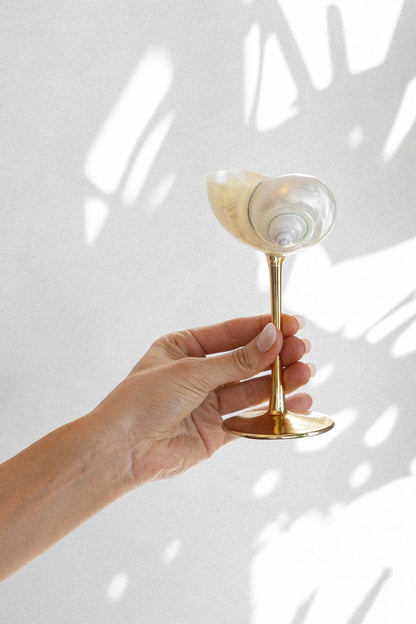 Conch Shell Wine or Cocktail Glass: Gold Stem