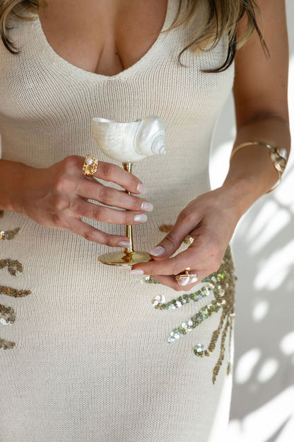 Conch Shell Wine or Cocktail Glass: Gold Stem