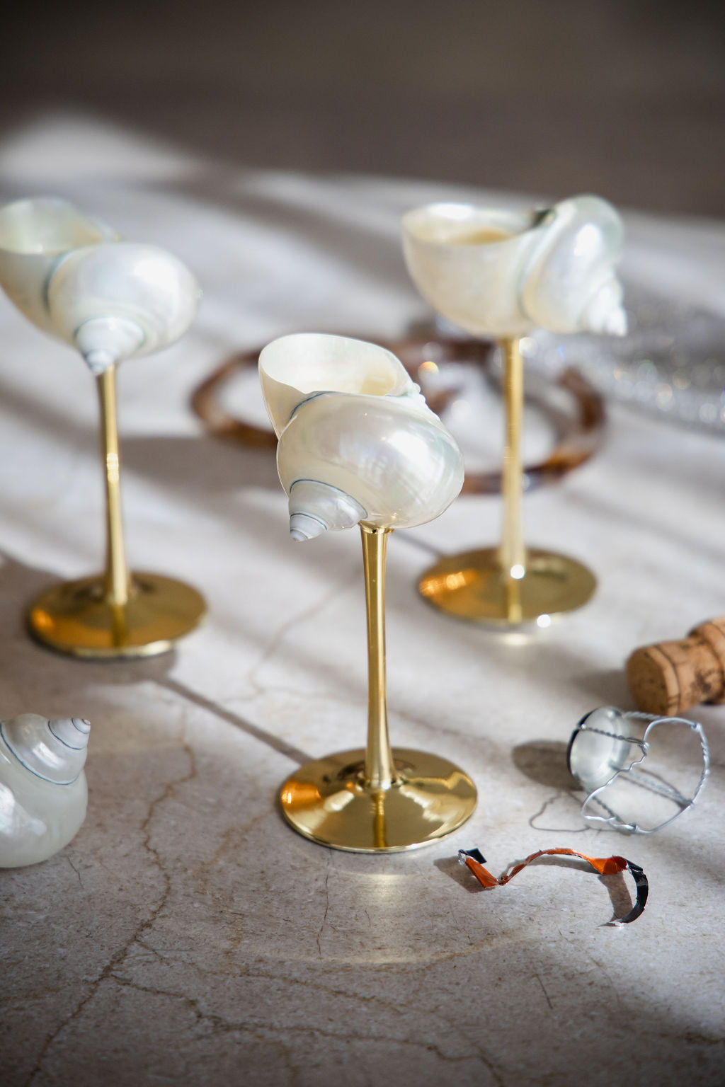 Conch Shell Wine or Cocktail Glass: Gold Stem
