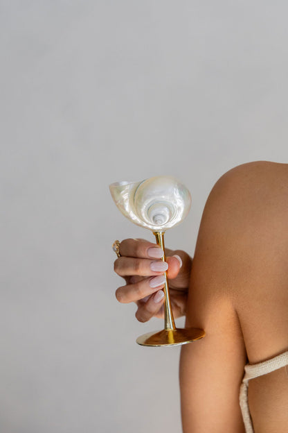 Conch Shell Wine or Cocktail Glass: Gold Stem