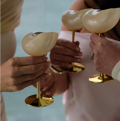 Conch Shell Wine or Cocktail Glass: Gold Stem