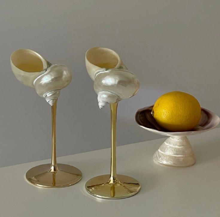 Conch Shell Wine or Cocktail Glass: Gold Stem