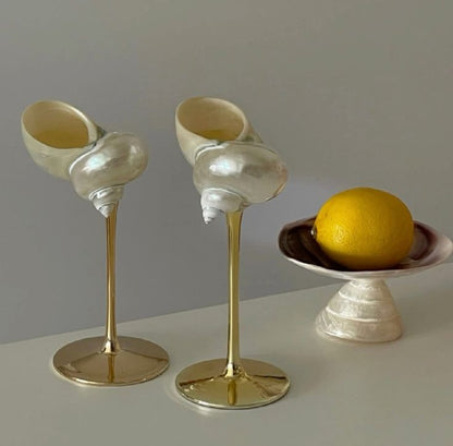 Conch Shell Wine or Cocktail Glass: Gold Stem