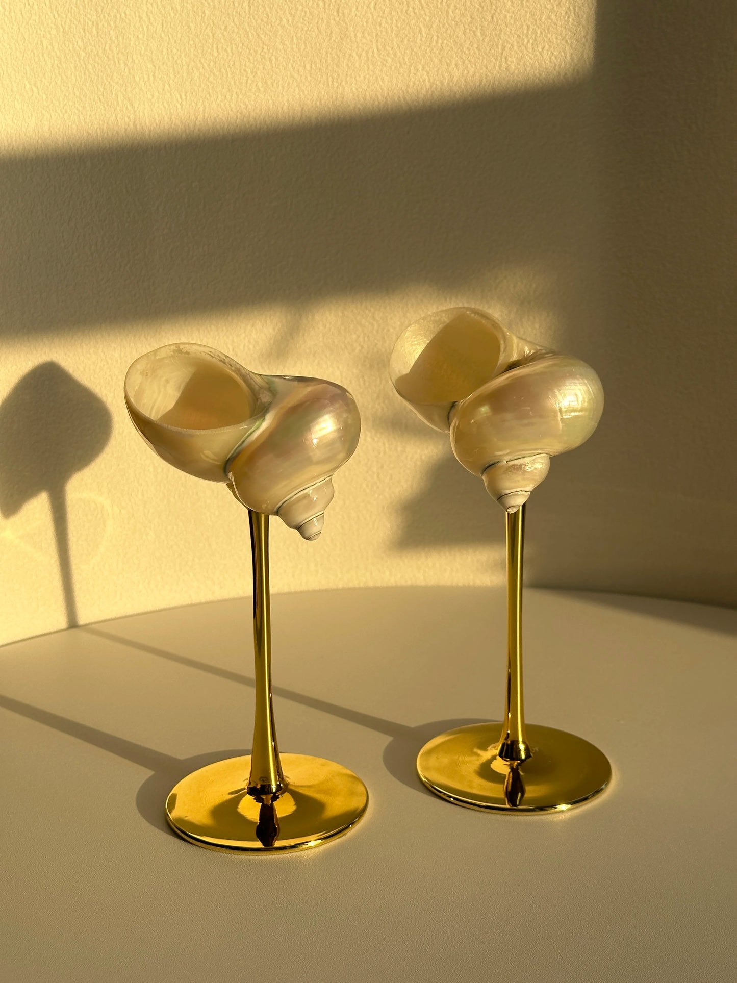 Conch Shell Wine or Cocktail Glass: Gold Stem